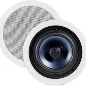 Polk Audio RC80i 2-way Premium In-Ceiling 8″ Round Speakers, Set of 2 Perfect for Damp and Humid Indoor/Outdoor Placement – Bath, Kitchen, Covered Porches (White, Paintable-Grille)