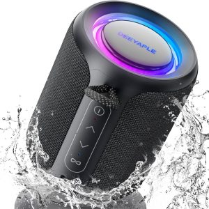 Bluetooth Speaker Wireless, IP67 Waterproof & Dustproof Portable Speaker with Lights, 15W Loud Stereo Sound, 2500mAh Battery All Day Playtime, TWS Pairing, BT5.3, for Home/Party/Outdoor/Beach – Black