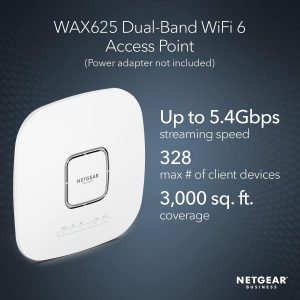 NETGEAR Cloud Managed Wireless Access Point (WAX625) – WiFi 6 Dual-Band AX5400 Speed | Up to 328 Client Devices | 802.11ax | Insight Remote Management | PoE+ Powered or AC Adapter (not Included)